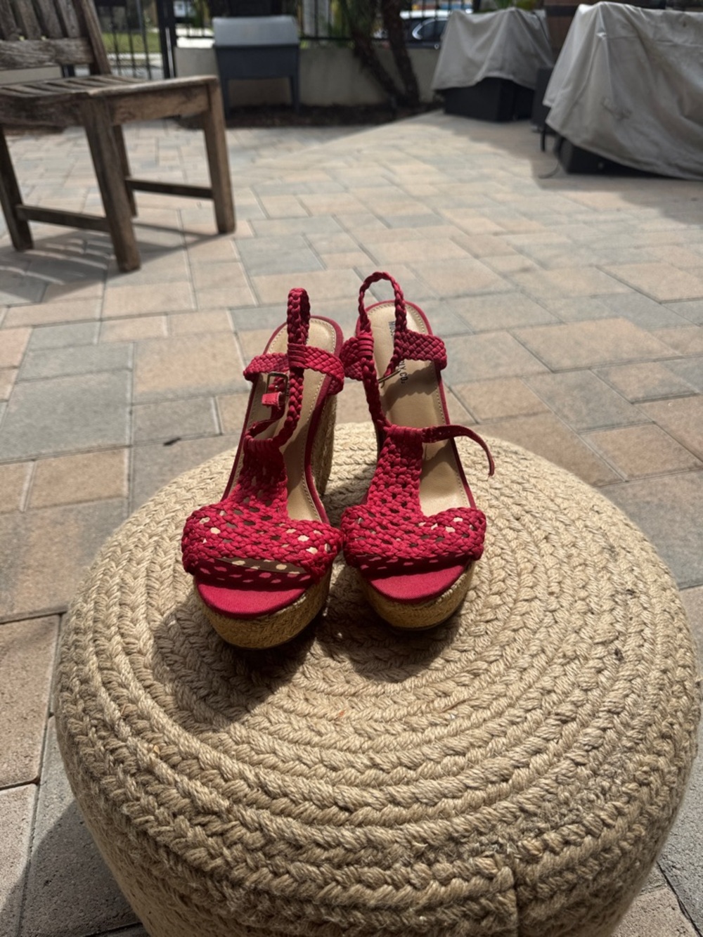 Mossimo Supply Co. Red Braided Cork Wedge Sandals with Ankle Tie